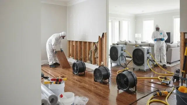 Water damage restoration crew working in a Baltimore City, MD home